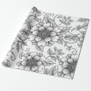 Papel De Regalo Elegante patrón de arte de línea floral en blanco