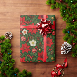 Papel De Regalo Elegante patrón de arte floral de poinsettia botán