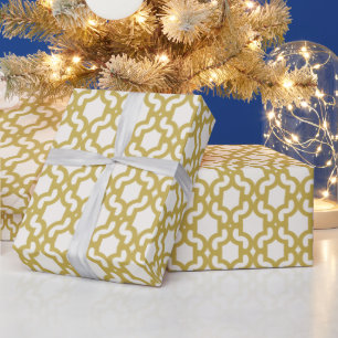 Papel De Regalo Elegante patrón de celosía de cuatro hojas dorado 