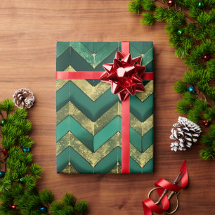 Papel De Regalo Elegante patrón de chevron en verde y oro