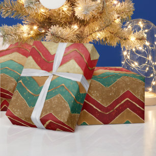 Papel De Regalo Elegante patrón de chevron rojo verde dorado