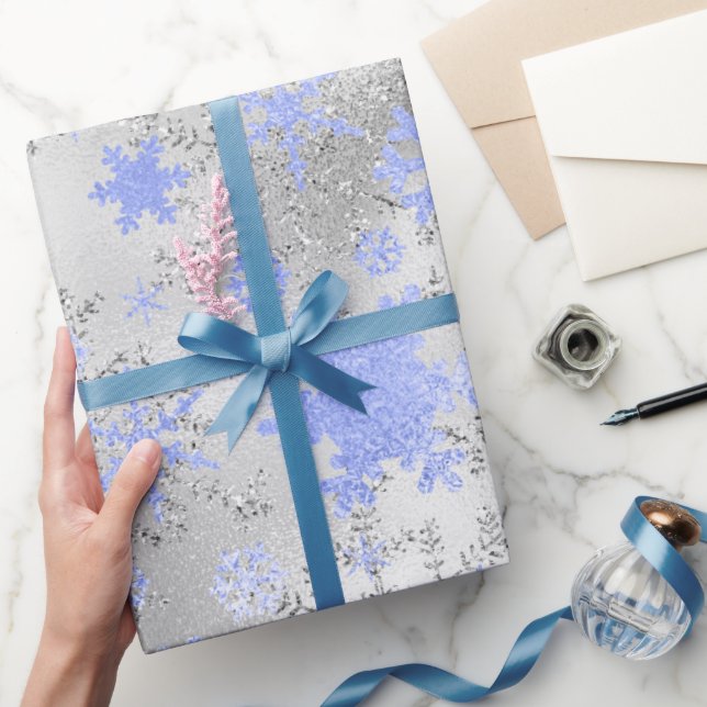 Papel De Regalo Elegante patrón de copos de nieve de Navidades azu (Regalar)
