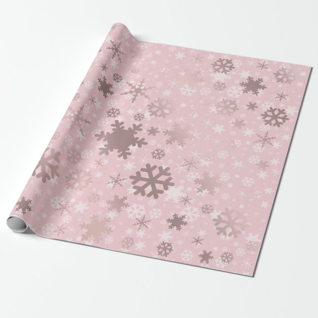 Papel De Regalo Elegante patrón de copos de nieve Rosa Navidades d (Desenrollado)