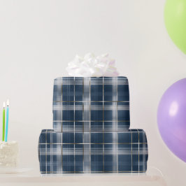 Papel De Regalo Elegante Patrón de Cuadro Escocés de Acero y Plata