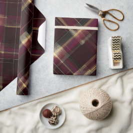 Papel De Regalo Elegante patrón de cuadros borgoña oro real vino