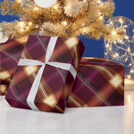 Papel De Regalo Elegante patrón de cuadros borgoña oro real vino