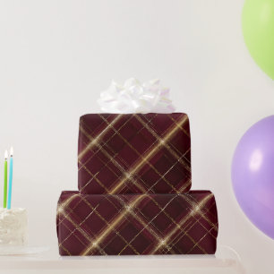 Papel De Regalo Elegante patrón de cuadros borgoña oro real vino