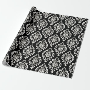 Papel De Regalo Elegante patrón de damasco blanco negro