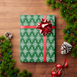Papel De Regalo Elegante patrón de damasco verde Navidad