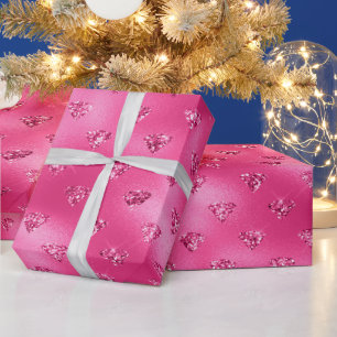 Papel De Regalo Elegante patrón de diamantes Purpurina rosado cali