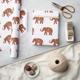 Papel De Regalo Elegante patrón de elefante marrón blanco