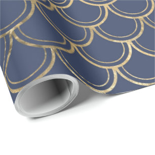 Papel De Regalo Elegante patrón de escamas de pez sirena azul oro