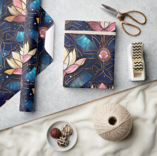 Papel De Regalo Elegante patrón de falso vidrio teñido de flor de