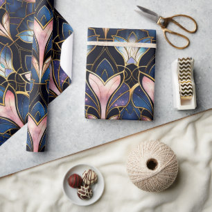 Papel De Regalo Elegante patrón de falso vidrio teñido de loto ros
