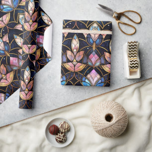 Papel De Regalo Elegante patrón de falso vidrio teñido de loto ros