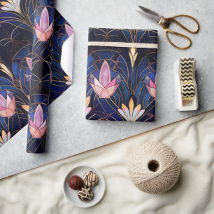 Papel De Regalo Elegante patrón de falso vidrio teñido de loto ros
