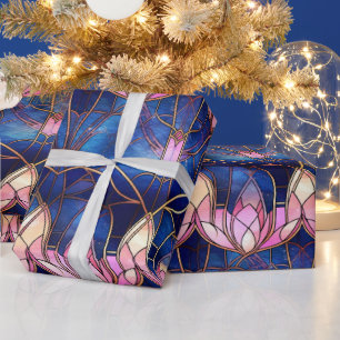 Papel De Regalo Elegante patrón de falso vidrio teñido de loto ros