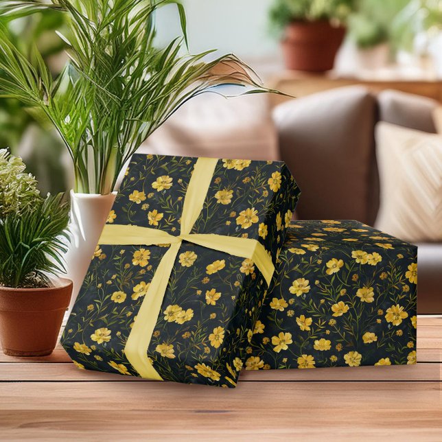 Papel De Regalo Elegante patrón de flor de mariposa amarillo (Subido por el creador)