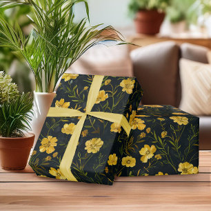Papel De Regalo Elegante patrón de flor de mariposa amarillo