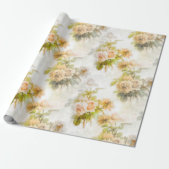 Papel De Regalo Elegante patrón de flor rosa victoriano (Desenrollado)