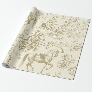 Papel De Regalo Elegante patrón de floral de caballos beige de oro