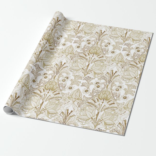 Papel De Regalo Elegante patrón de flores beige victoriano de époc