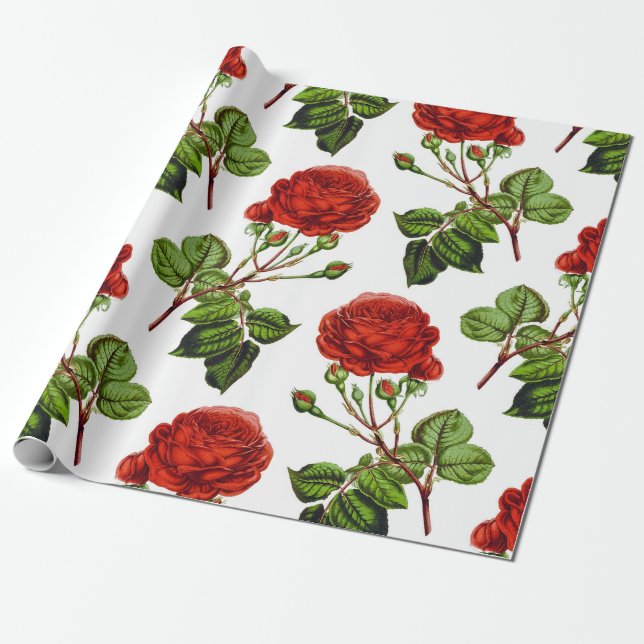 Papel De Regalo Elegante patrón de flores florales de rosas rojas| (Desenrollado)