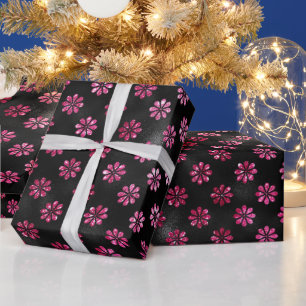 Papel De Regalo Elegante patrón de flores negras y brillo rosa cal
