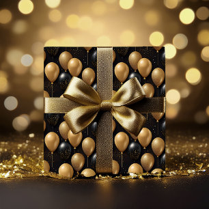 Papel De Regalo Elegante patrón de globos Purpurina de oro negro A