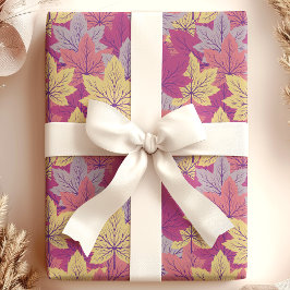 Papel De Regalo Elegante patrón de hojas de otoño moradas y amaril