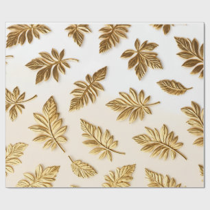 Papel De Regalo Elegante patrón de hojas doradas metálicas en 3D p