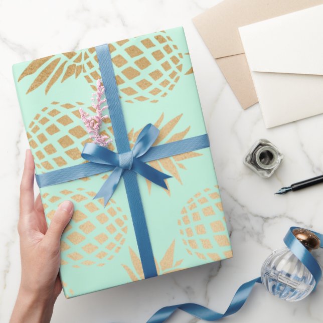 Papel De Regalo elegante patrón de imitación de oro tropical de pi (Regalar)