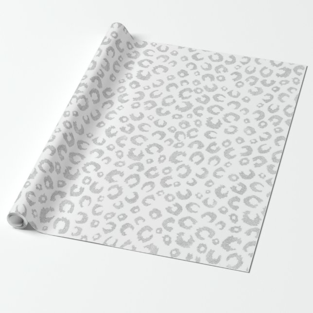 Papel De Regalo Elegante patrón de leopardo Purpurina plateado (Desenrollado)