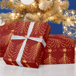 Papel De Regalo Elegante patrón de luces de árbol de navidad rojo 