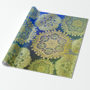 Papel De Regalo Elegante patrón de manala verde azul dorado