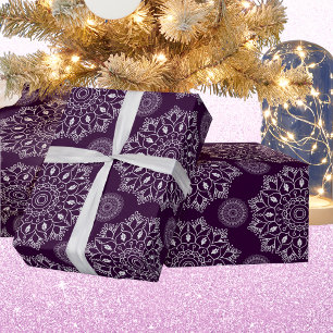 Papel De Regalo Elegante patrón de mandala diwali de plata púrpura