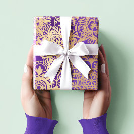 Papel De Regalo Elegante patrón de Mandala dorada púrpura