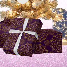 Papel De Regalo Elegante patrón de mandala oro morado diwali