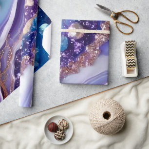 Papel De Regalo Elegante patrón de mármol con brillo azul y púrpur
