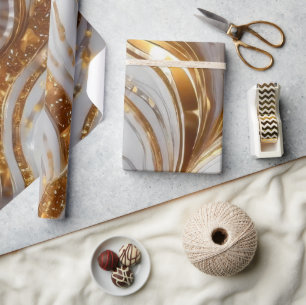 Papel De Regalo Elegante patrón de mármol con brillo blanco y dora