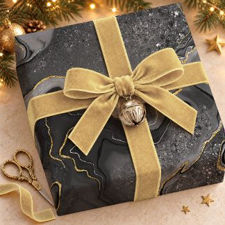 Papel De Regalo Elegante patrón de mármol fluido gris dorado