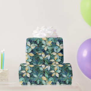Papel De Regalo Elegante patrón de mosaico de flores verdes y crem