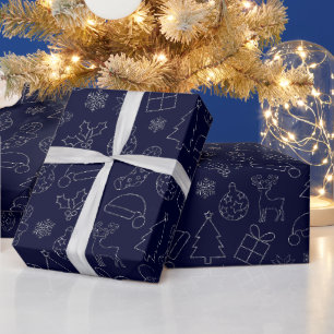 Papel De Regalo Elegante patrón de Navidad con brillo azul y plata