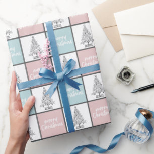 Papel De Regalo Elegante patrón de Navidad rosa y azul