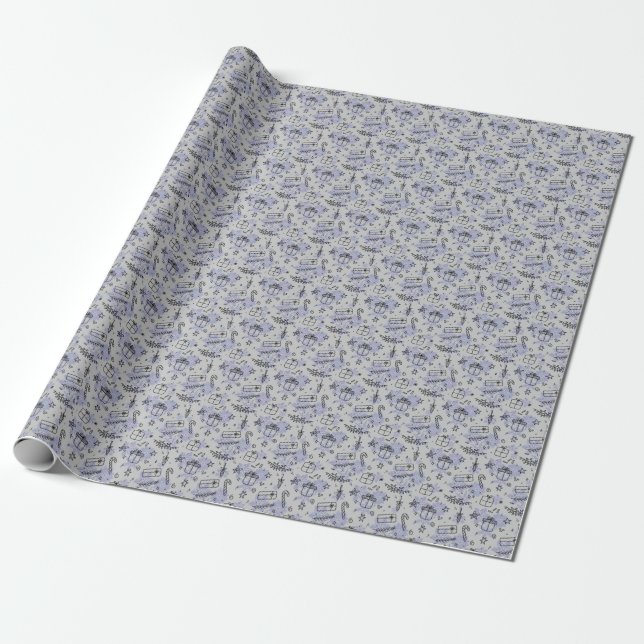 Papel De Regalo Elegante patrón de Navidades azules (Desenrollado)