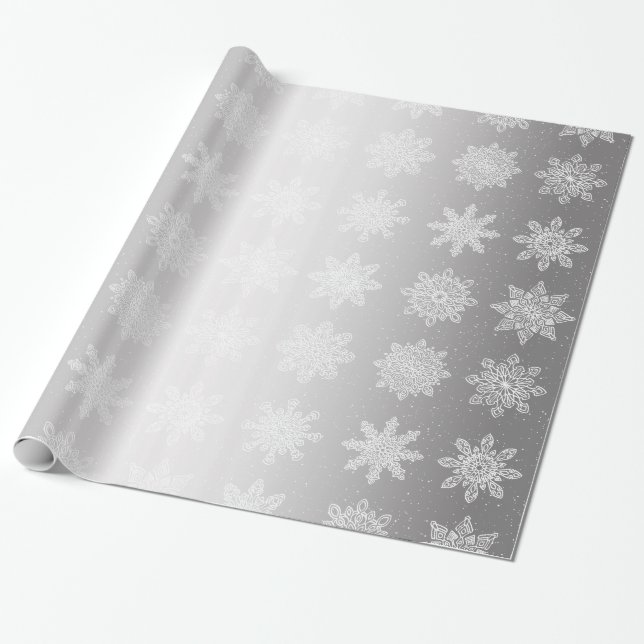 Papel De Regalo Elegante patrón de Navidades de copos de nieve bla (Desenrollado)