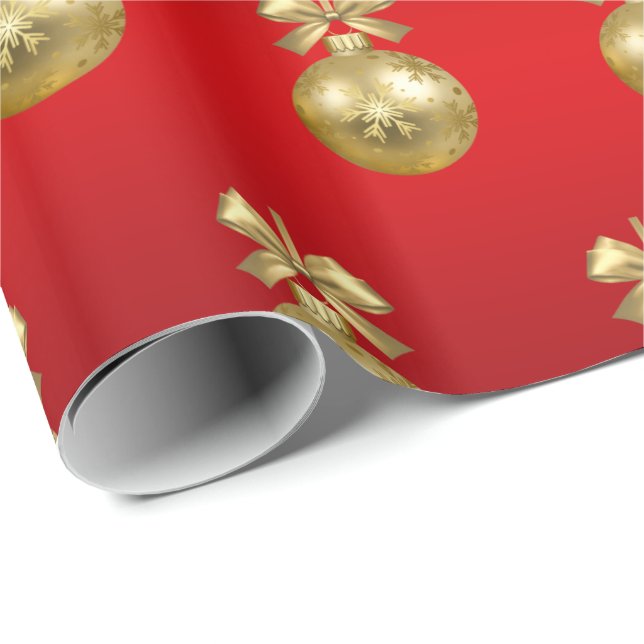 Papel De Regalo Elegante Patrón de Ornamento de Oro y Navidad Roja (Esquina del rollo)