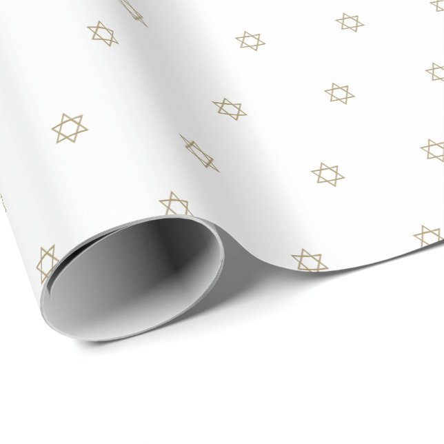 Papel De Regalo elegante patrón de oro blanco Magen David (Esquina del rollo)