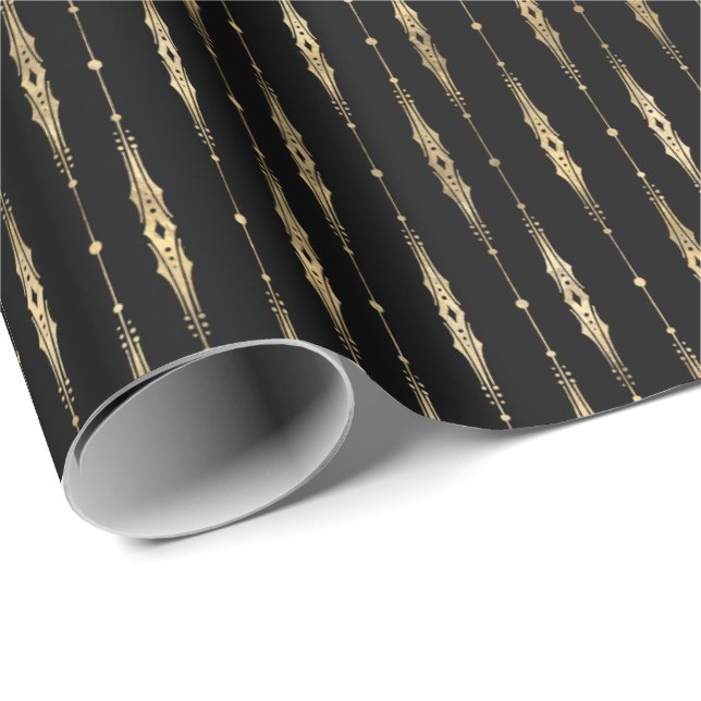 Papel De Regalo Elegante Patrón de Oro Negro (Esquina del rollo)