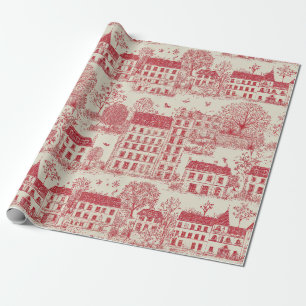 Papel De Regalo Elegante patrón de paisaje de toile europeo rojo